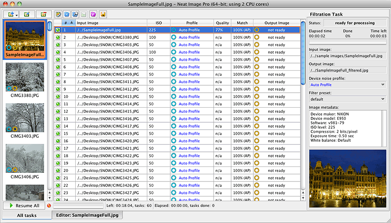 Neat Image: filter settings and preview
